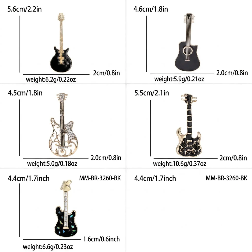 Trendy Enamel Guitar Brooches for Women Unisex Exquisite Musical Instrument Pins Casual Party Jewelry Accessories Gifts - view 4