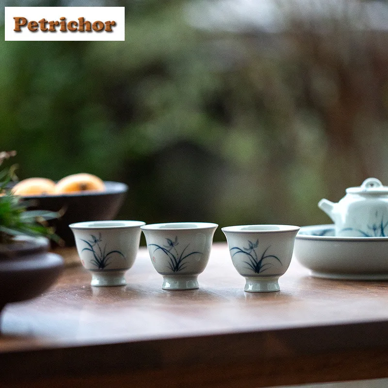 2 قطعة/الوحدة مرسومة باليد ليتل الأوركيد فنجان الشاي الجمالية وعاء الشاي زوج الشاي تذوق رائحة كوب Jianzhan ماستر أكواب المنزلية 45 مللي #3