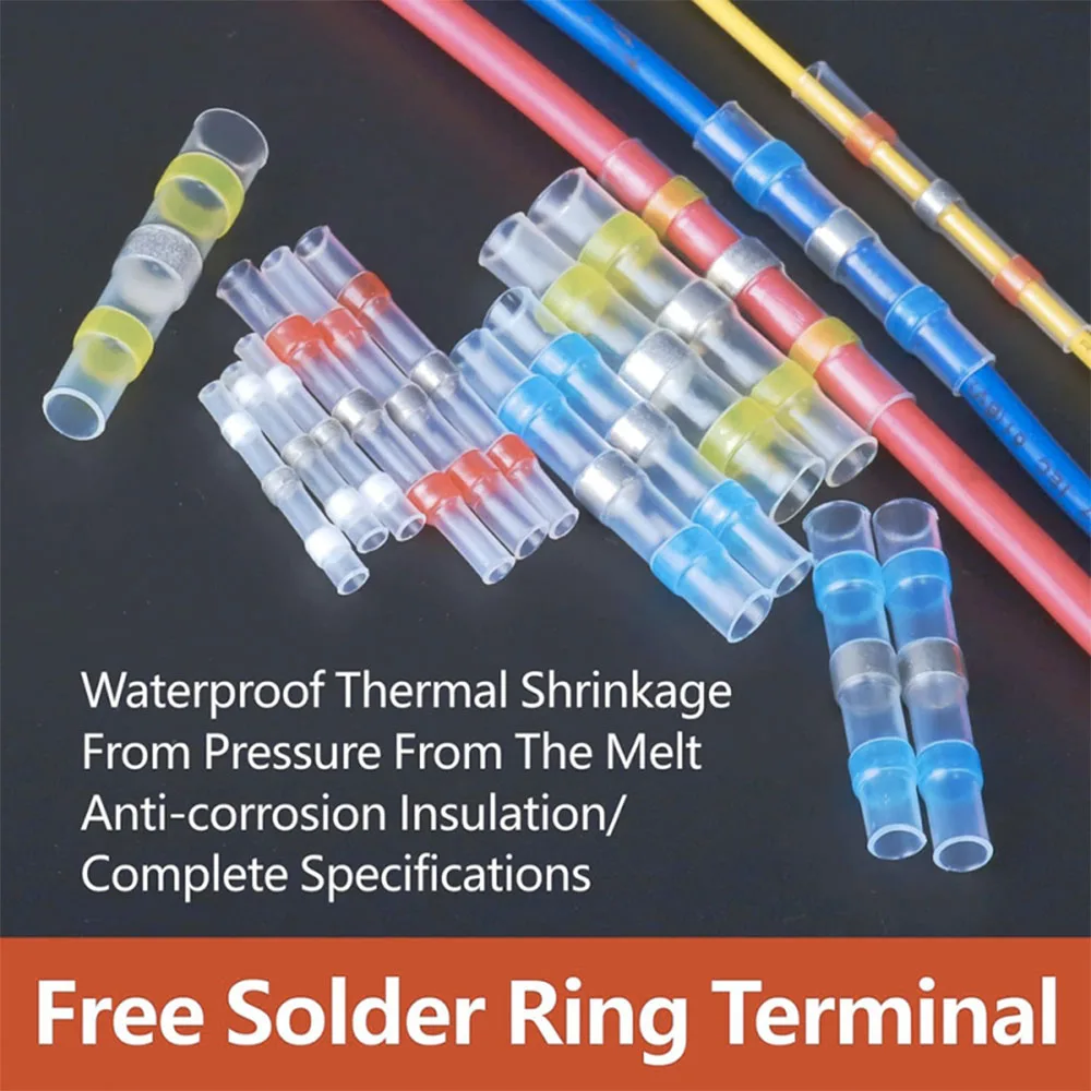120PCS Solder Seal Wire Connectors, Heat Shrinkable Tube Solder Ring Butt Connectors Waterproof Insulation Electric Terminal