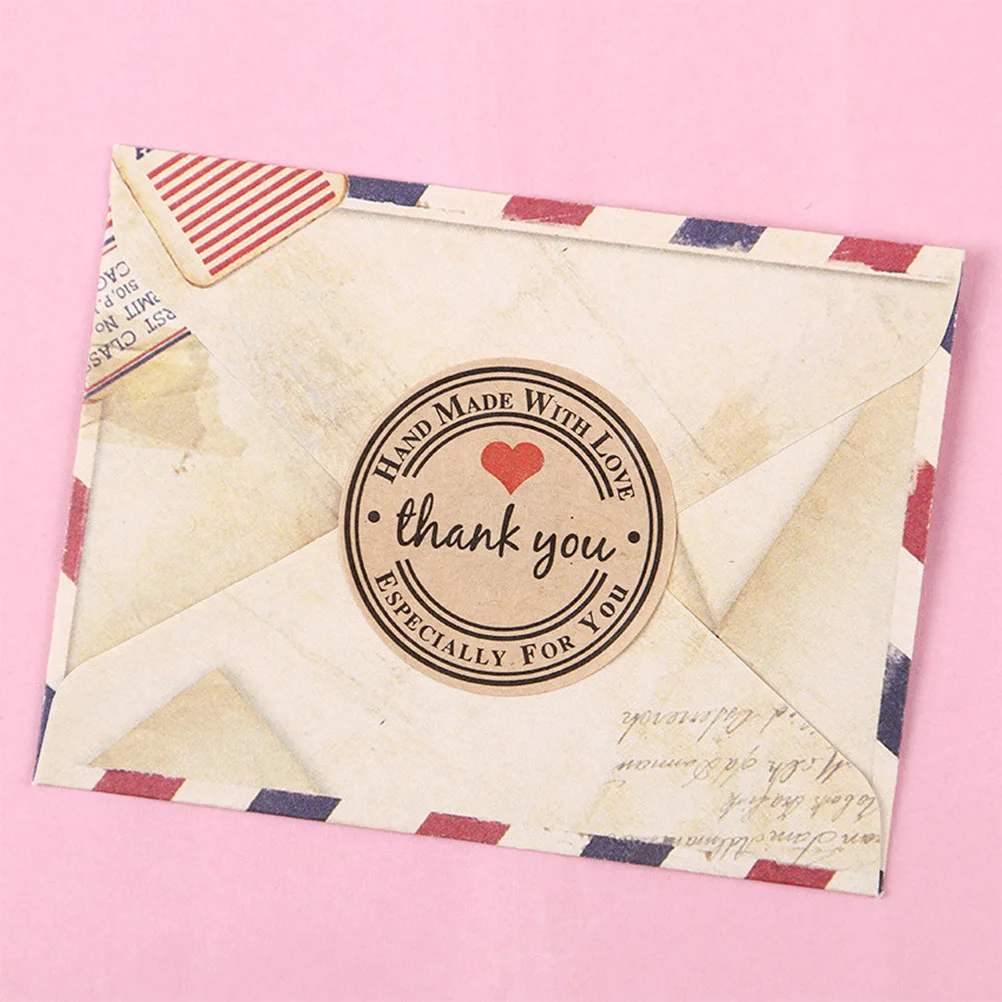 

1 Roll Round Eco-Friendly Kraft Paper Business Label Stickers Self Adhesive Thank You Lettering For Cookie Candy Bakery Gift