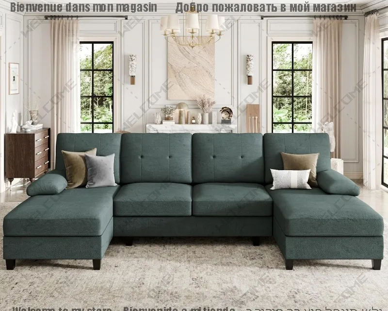 

Sectional Sofa Couches for Living Room Seat U-Shaped Sofa Couch with Linen Fabric and Double Chaises