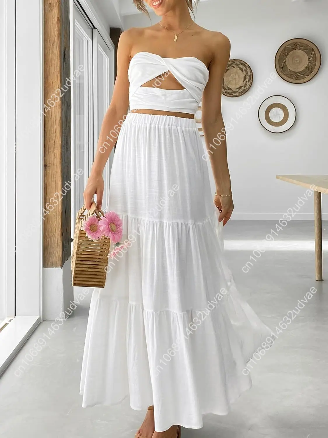 Women’s Summer Boho Flowy Swing Tiered A-Line Maxi Skirt 2025 Fashion Trendy Elastic Waist Pleated Long Beach Dress