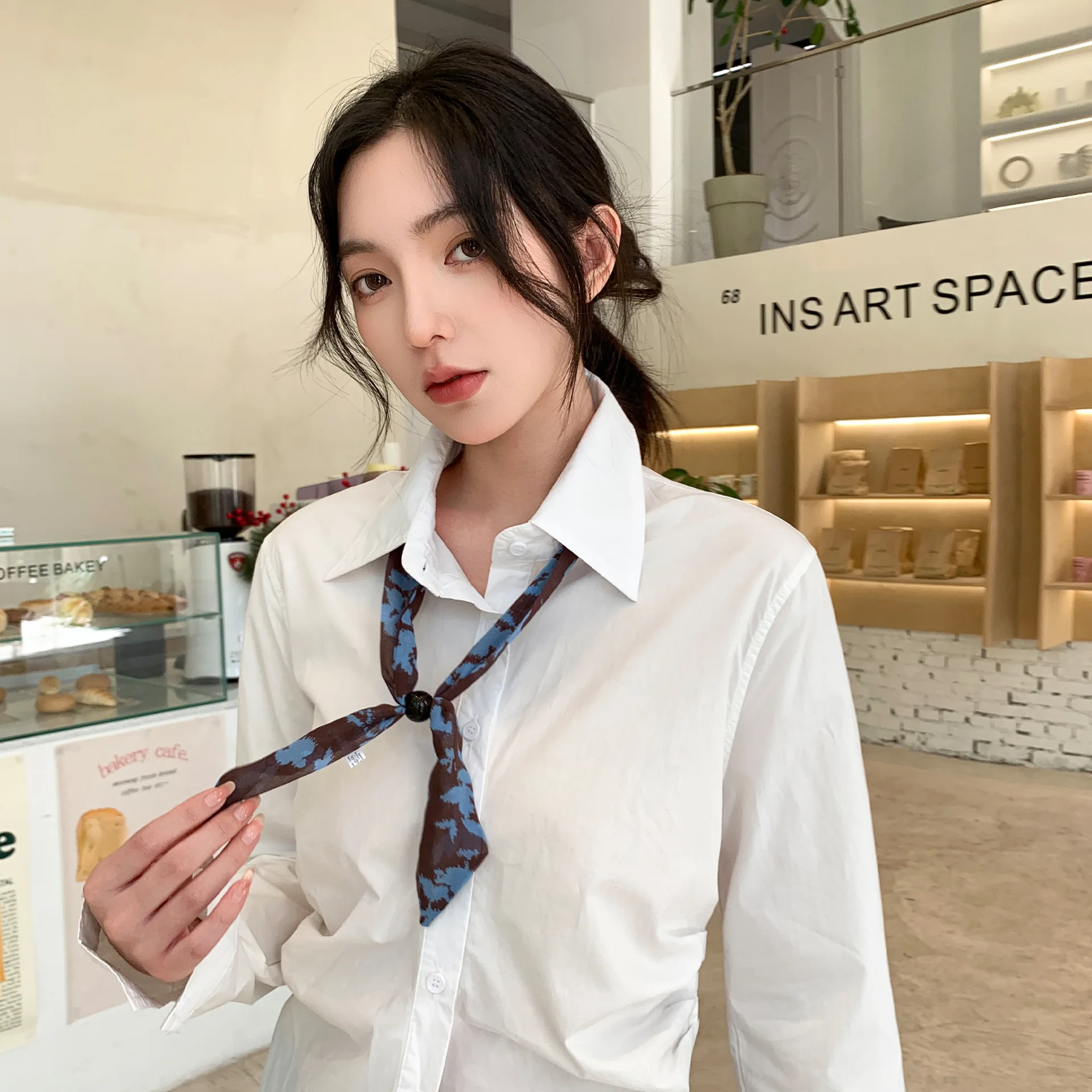 Vintage-Patterned Beaded Silk Scarf Necklace for Women: Lightweight Chiffon Scarf, Beaded Accessory