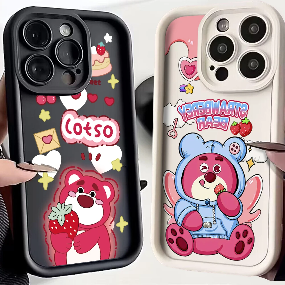 Cute Toy Story Lotso Phone Case For Xiaomi Mi 14 11 Lite 12T POCO M6 F4 F5 X3 X4 X5 GT 5G Soft TPU Back Cover With Hand Strap