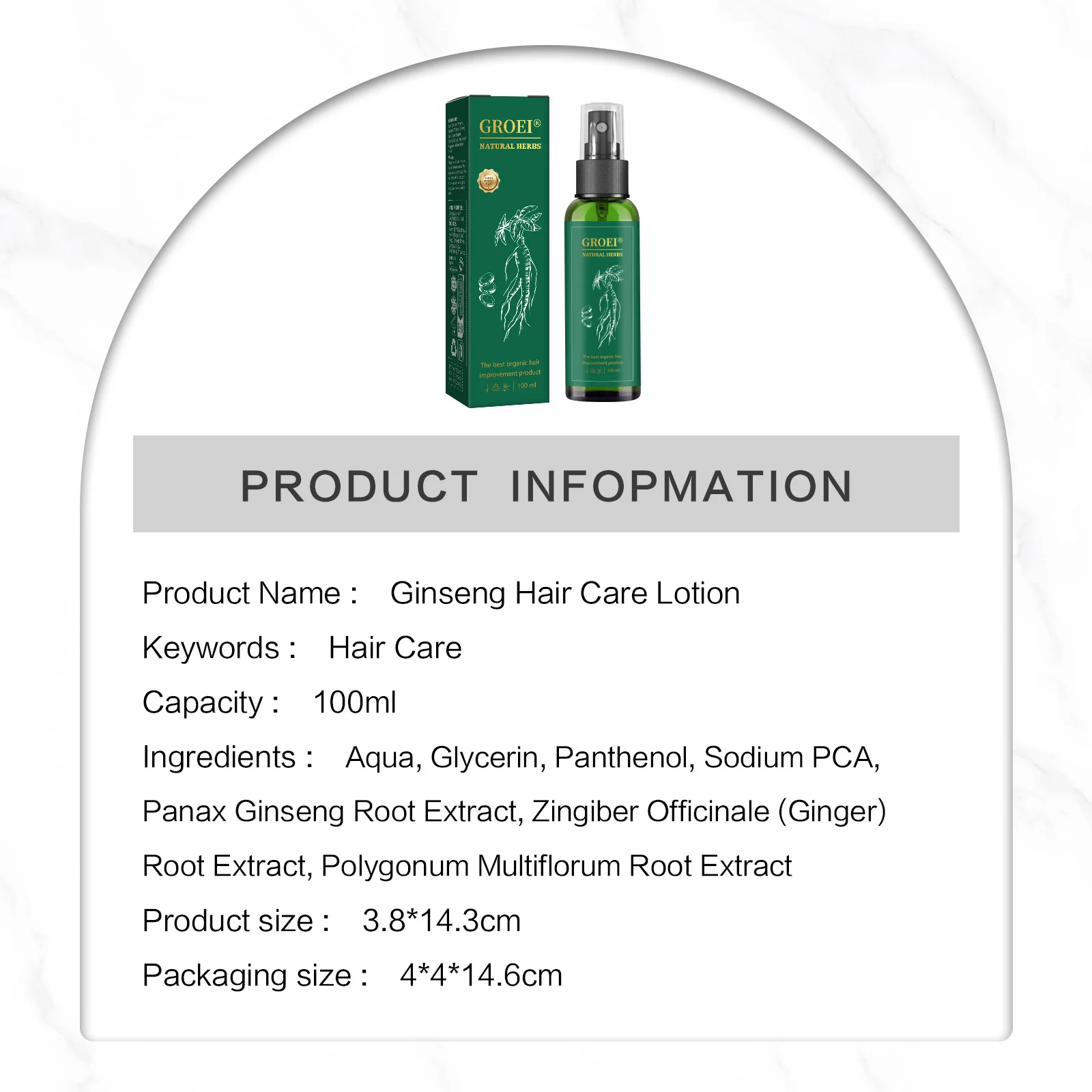 

GROEI Ginseng Лосьон для ухода за волосами 100 мл Уменьшает выпадение волос Восстановление повреждений Питает кожу головы и усиление блеска с травяными экстрактами для мужчин и женщин