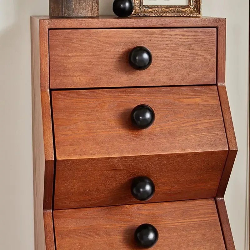 Living room multi-layer five-bucket solid wood antique storage American retro ash wood storage side cabinet