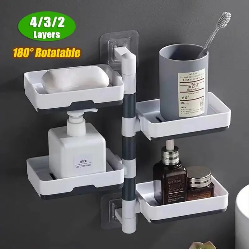 Rotating Drain Soap Holder Bathroom Rack Wall Hanging Bathroom Soap Box Holder 4/3/2 Layer Draining Soap Box For Household Use