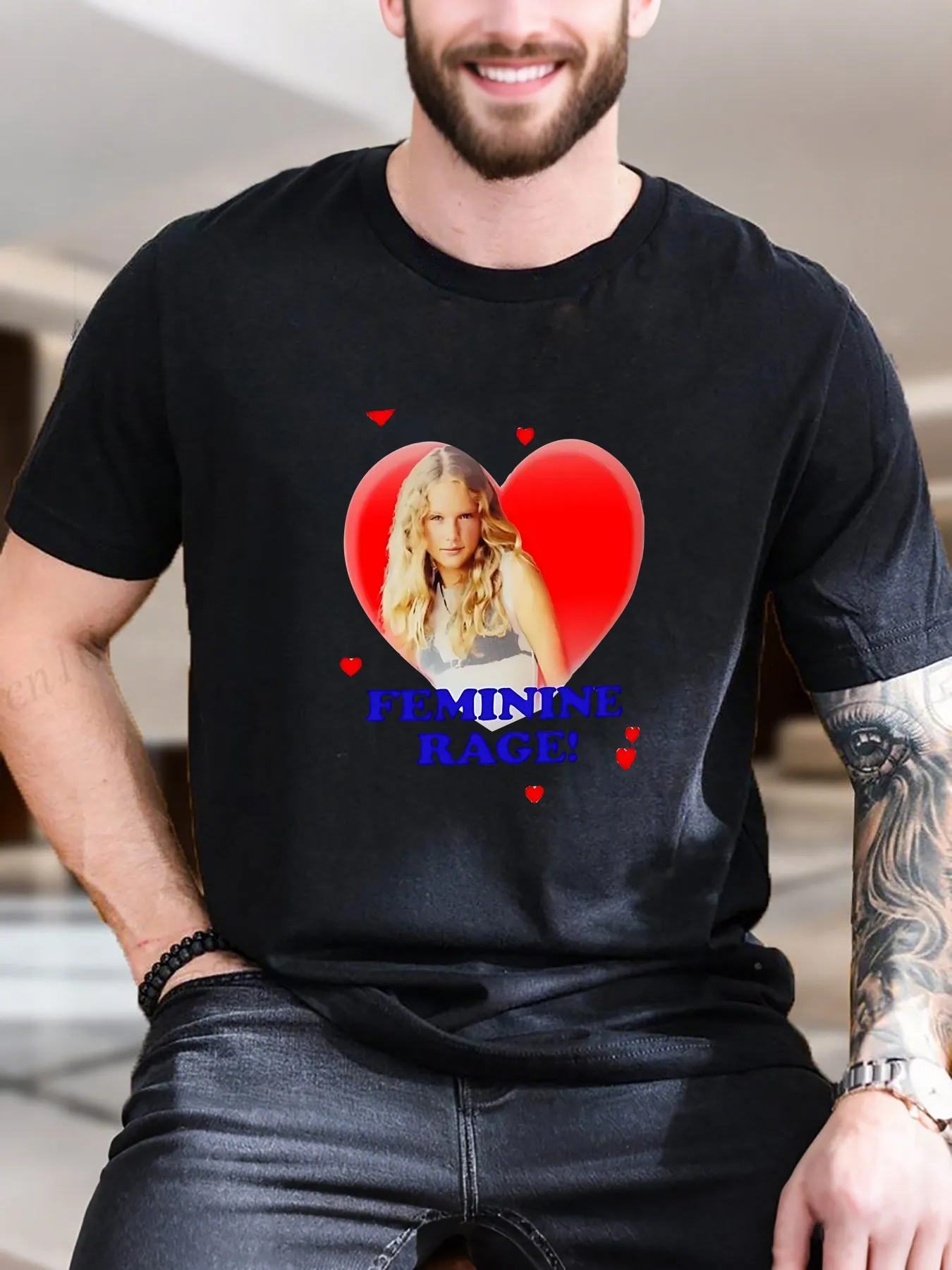 

New Arrival Fashion Men's Printed Short Sleeve T-Shirt Heart Design 100% Cotton Breathable Casual Top Summer Trendy Couple Loose Fit