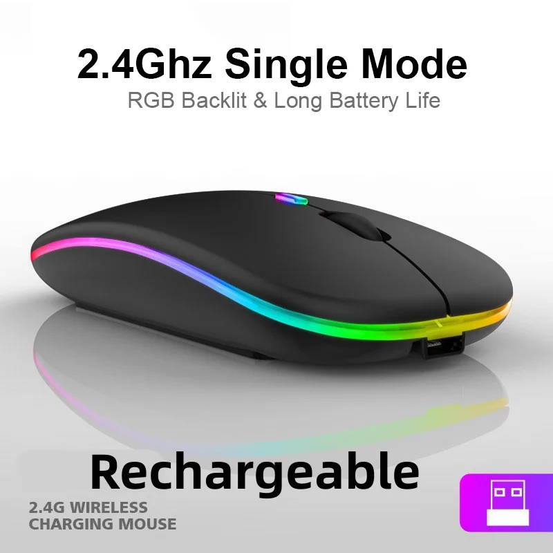 

2.4G Single Mode Rechargeable Mouse Wireless Computer 1600DPI Optical Mause Ergonomic RGB Backlit Gamer Mice For Laptop PC Mac