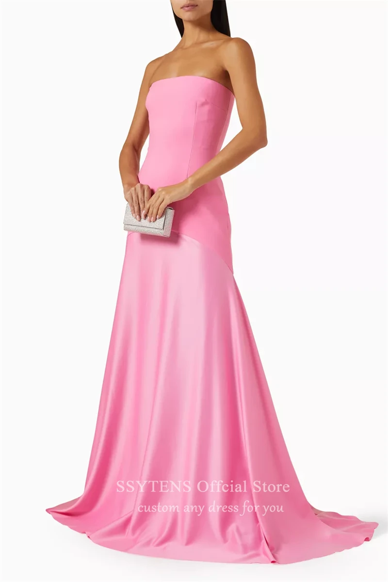 Elegant Pink Evening Dresses Wedding Party Dress Strapless Floor Length Prom Gowns A Line Long Formal Party Dresses Vestidos