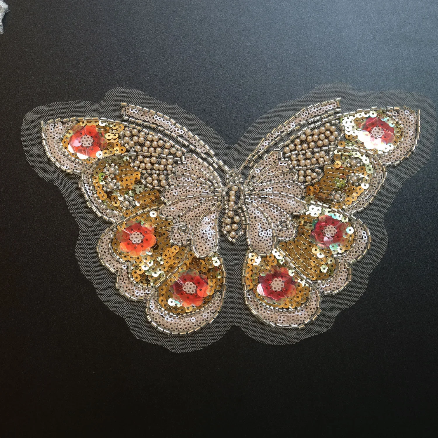 1pc Luxury beaded sequin embroidery butterfly lace appliques for wedding dresses Rhinestone lace applique parches ropa