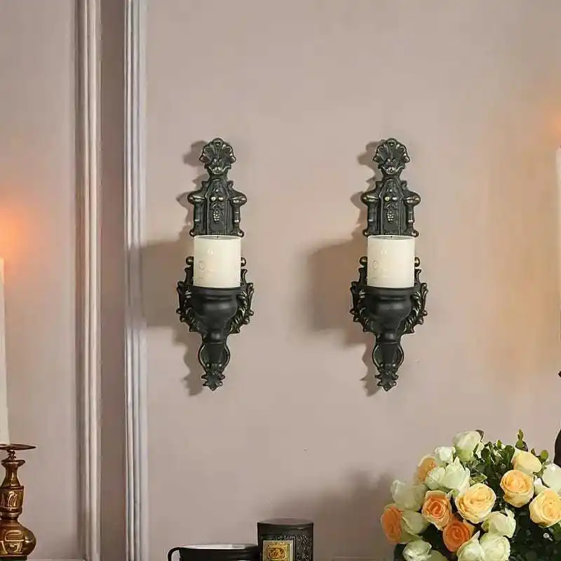 Vintage Wall Mounted Candlestick Nordic Iron Candle Cup Home Hotel Wall Decoration Candle Stand Centerpieces Candelabro Mimbre