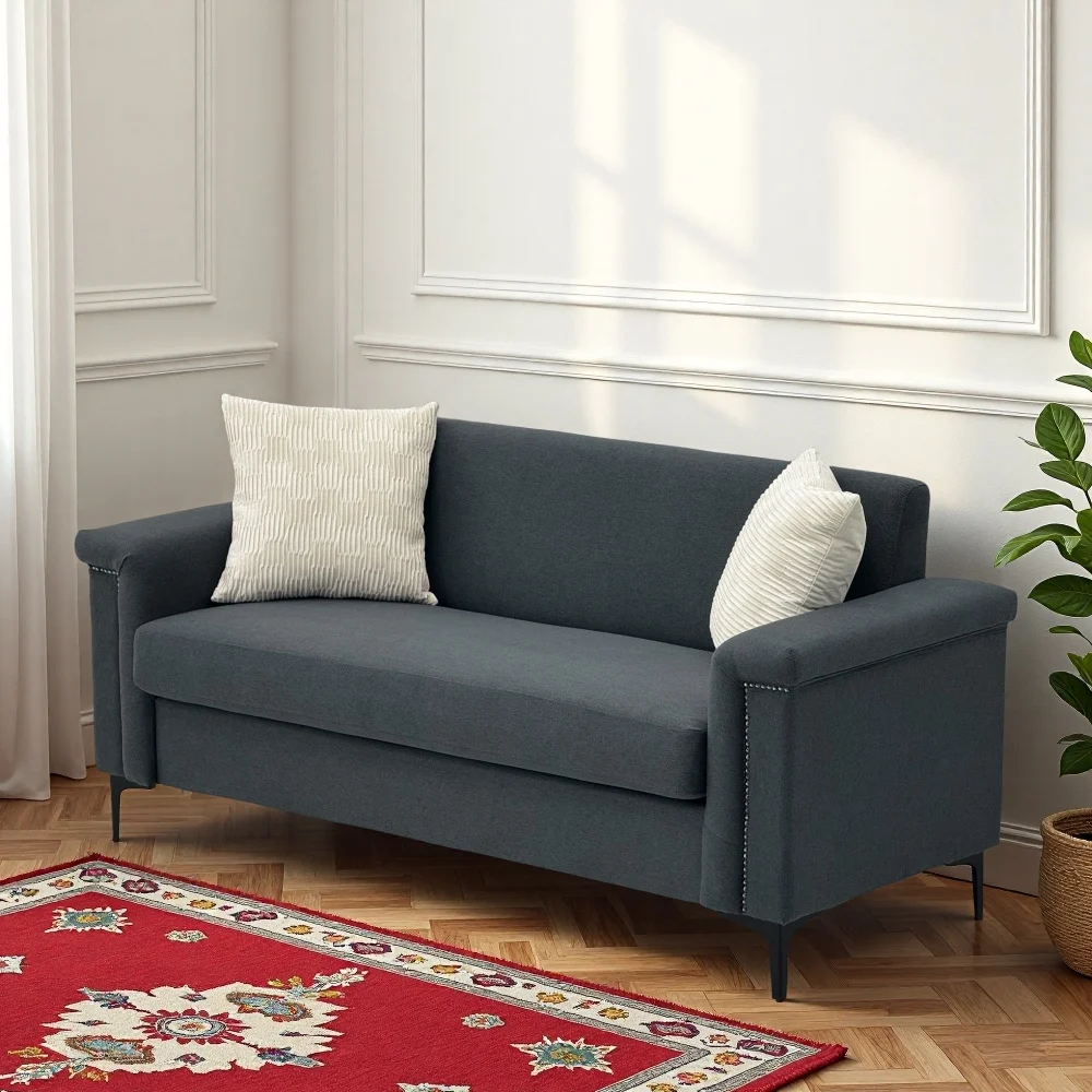 PINGGO 2-Sitzer-Sofa im nordischen Stil, feiner Leinenstoff, Massivholzrahmen, stabile Eisenbeine, 174 x 72 x 82 cm, Wohnzimmermöbel – Detail 27