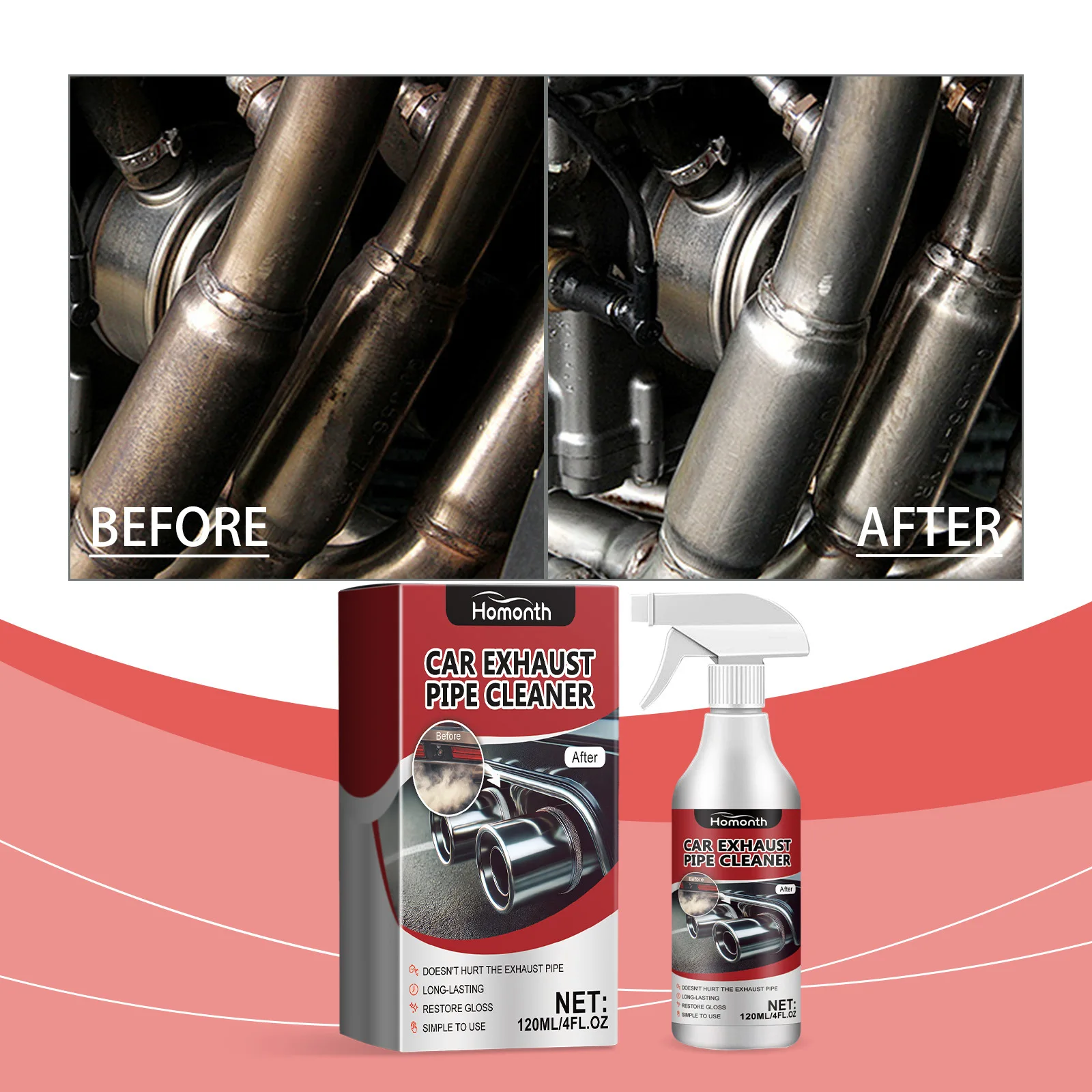 

Auto Tailpipe Exhaust Cleaner No-Rinse Spray Stain Rust Haze Reduction Deep Cleaning Tool Safeguards Surface Enhances Durability