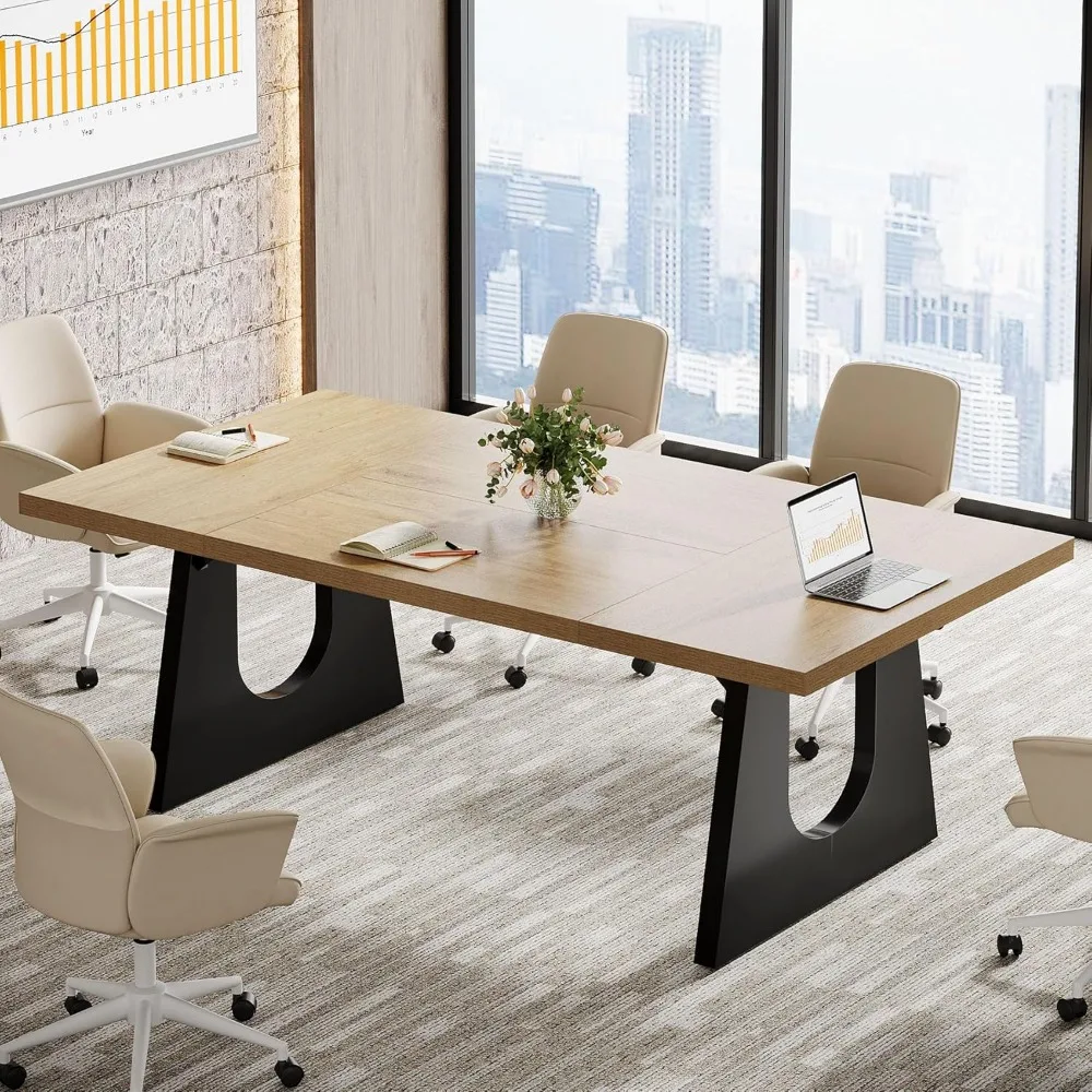 

Large Conference Table, 70.9 Inches Rectangular Office Desk, Rustic Wood Conference Meeting Room Table for 6-8 People, Business