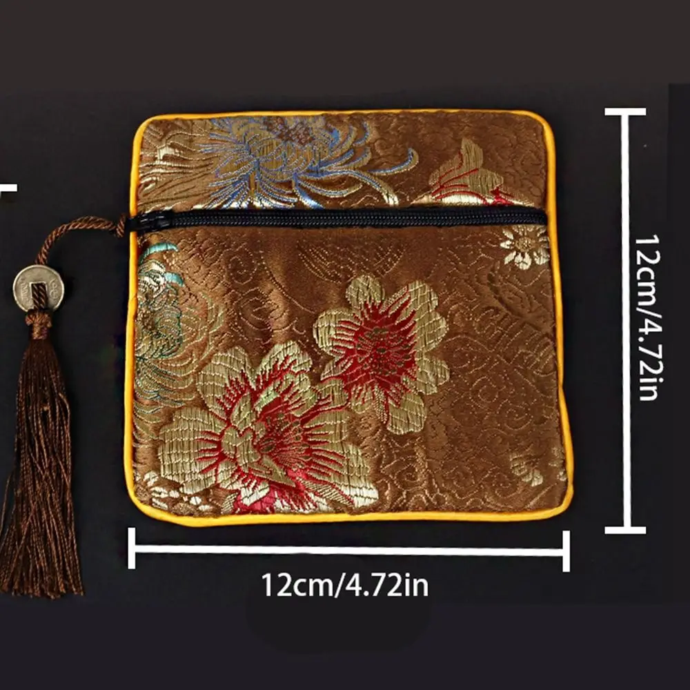 Portable Cloth Embroidery Coin Pouch Tassel Flower Jewelry Storage Bag Gift Pouch Necklaces Case Chinese Style Coin Pouch Daily