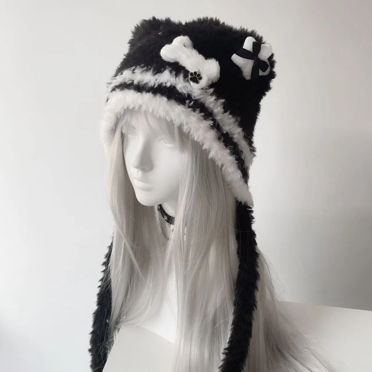 Winter Plush Beanies Cute Bear Ear Warm Fluffy Subculture Bone Cat Paws Puckle Knitting Cap Y2K Girl Women Japanese Harajuku Hat