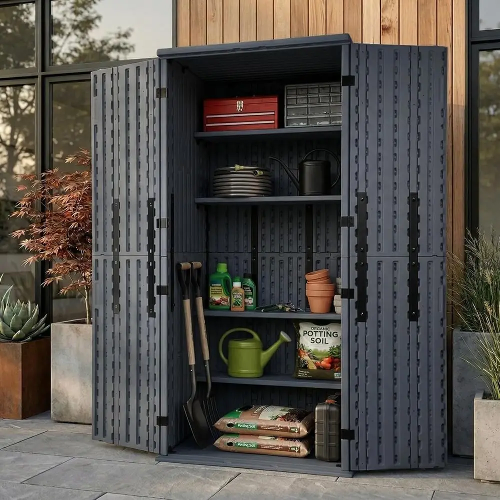 Heavy Duty Tall Storage Cabinet Outdoor Weatherproof, 28 Cut Garage Storage Cabinet with 4 Adjustable Shelves, Lockable Kitchen