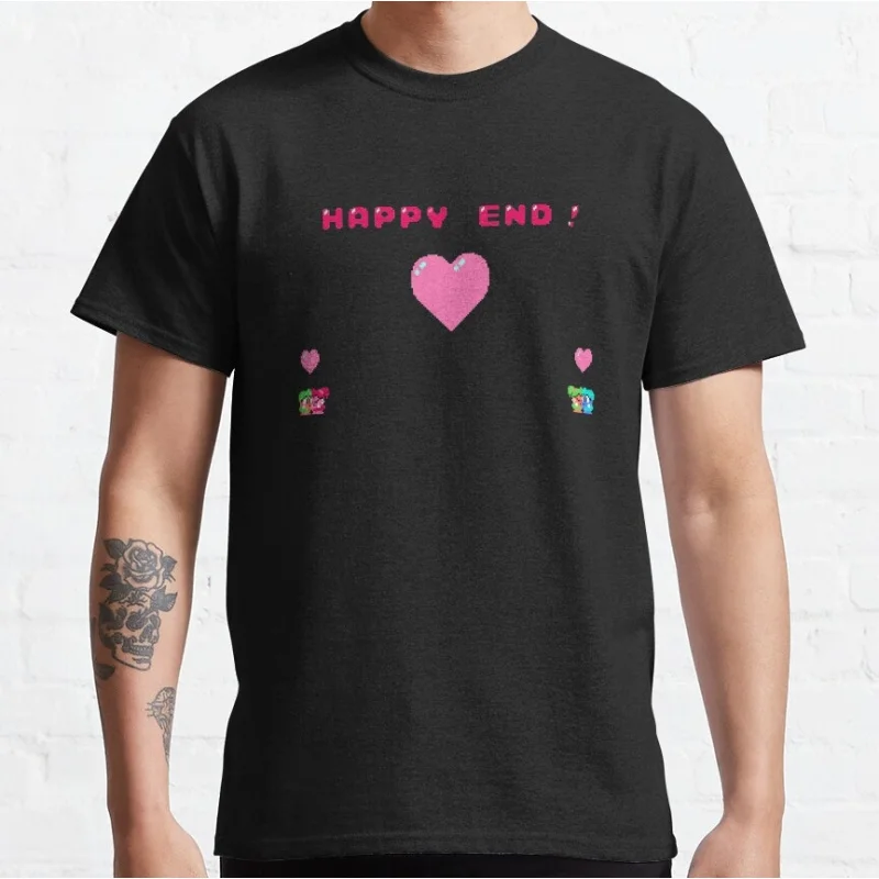 

Happy End! Cute Dinosaurs Video game Bubble Bobble Gift t shirt Short Sleeve Cartoon Graphic Clothes All size Tops S-6XL