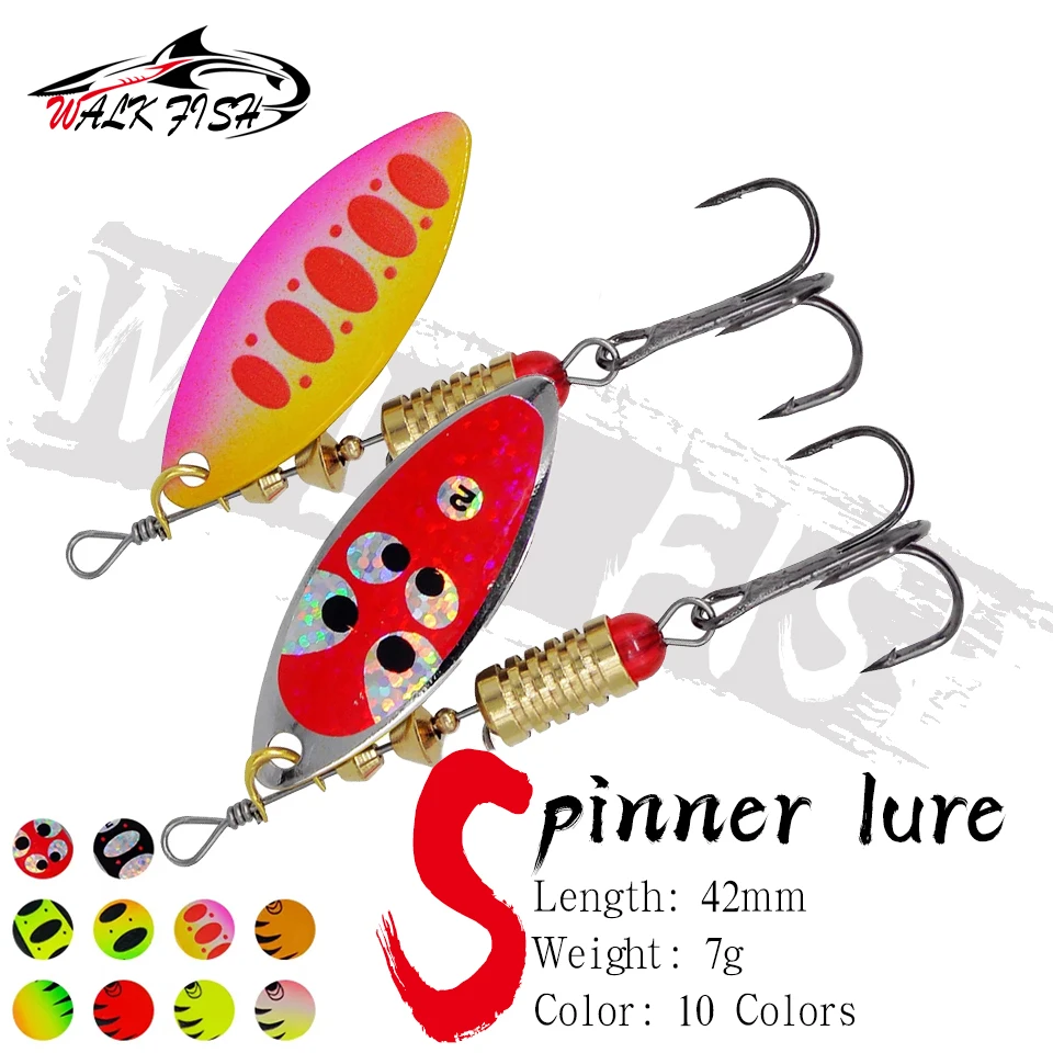 SPAZIERGANG FISCH 1Pcs 7g Spinner Köder Locken Verbindung Rotation Willow Blatt Pailletten Metall Gefälschte Künstliche Köder Löffel lockt Angelgerät