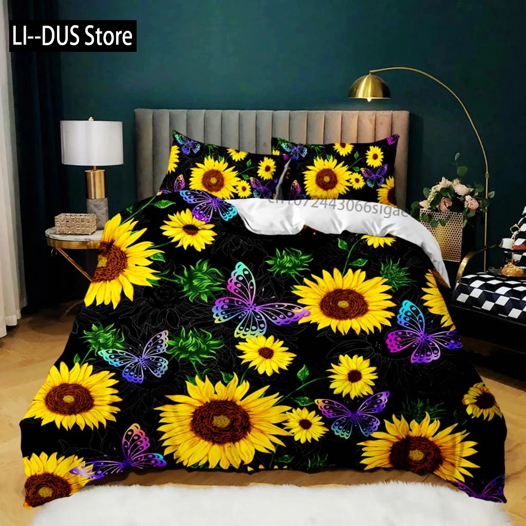 

Sunflower Duvet Cover Set Yellow Flower America's Faceless Man Drive Car Bedding Set Polyester Rustic Country Style Quilt Cover