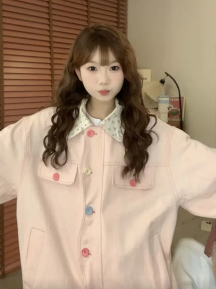 

Розовый цветочный воротник контрастного цвета, женский весенне-осенний свободный милый дизайн, маленький ence Jaet