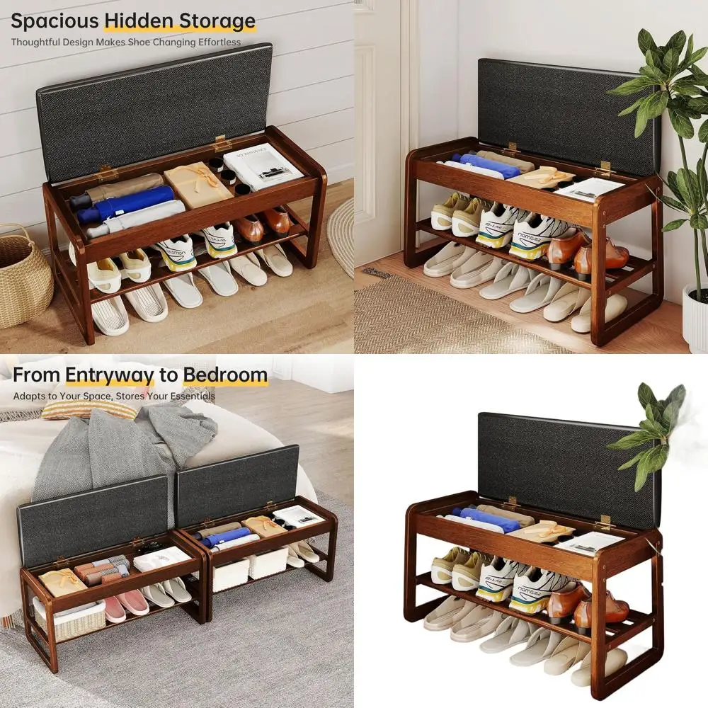 

Деревянная двухъярусная полка для обуви с откидной крышкой и подушкой для хранения грязевых комнат, прихожей и организации шкафов