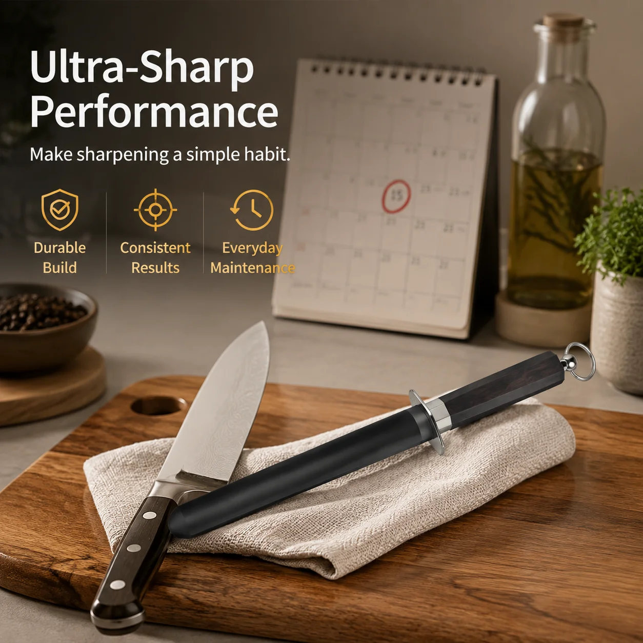 Professional Tungsten Knife Sharpening Steel Honing Rod for Chef Kitchen Knives Durable Long Lasting Blade Sharpener Tool