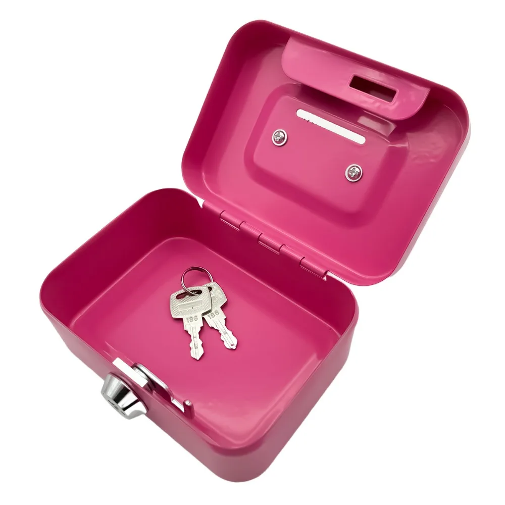 Metal Key Lock Cash Box Cute Toys with Lockable Cover Money Organizer with Handle Small Cash Storage Box Kids