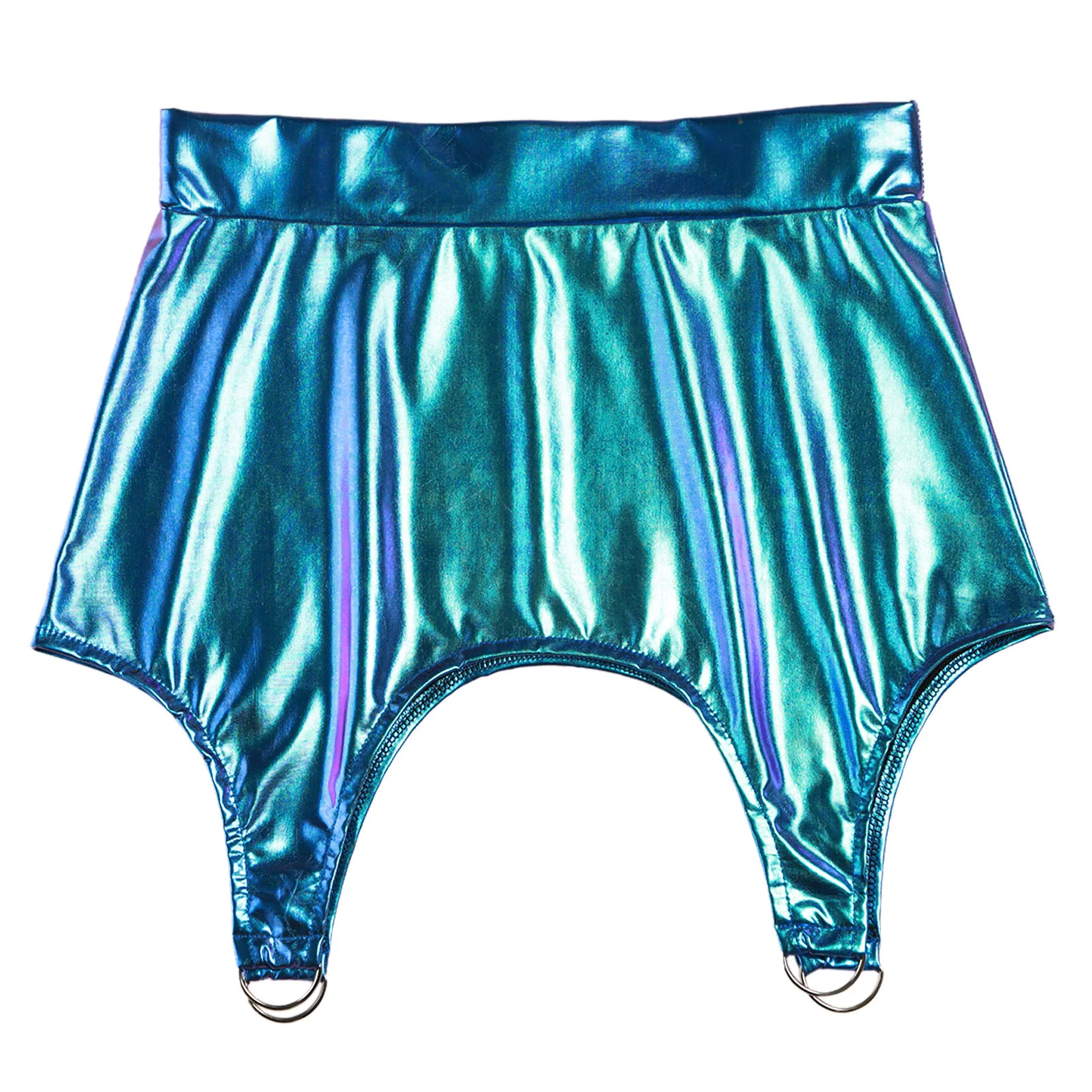 ผู้หญิง METALLIC SHINY กระโปรงมินิเซ็กซี่สูงเอว Garter D-แหวนกระโปรงสั้น DISCO Raves เพลงปาร์ตี้เต้นรํา Bodycon กระโปรง Clubwear