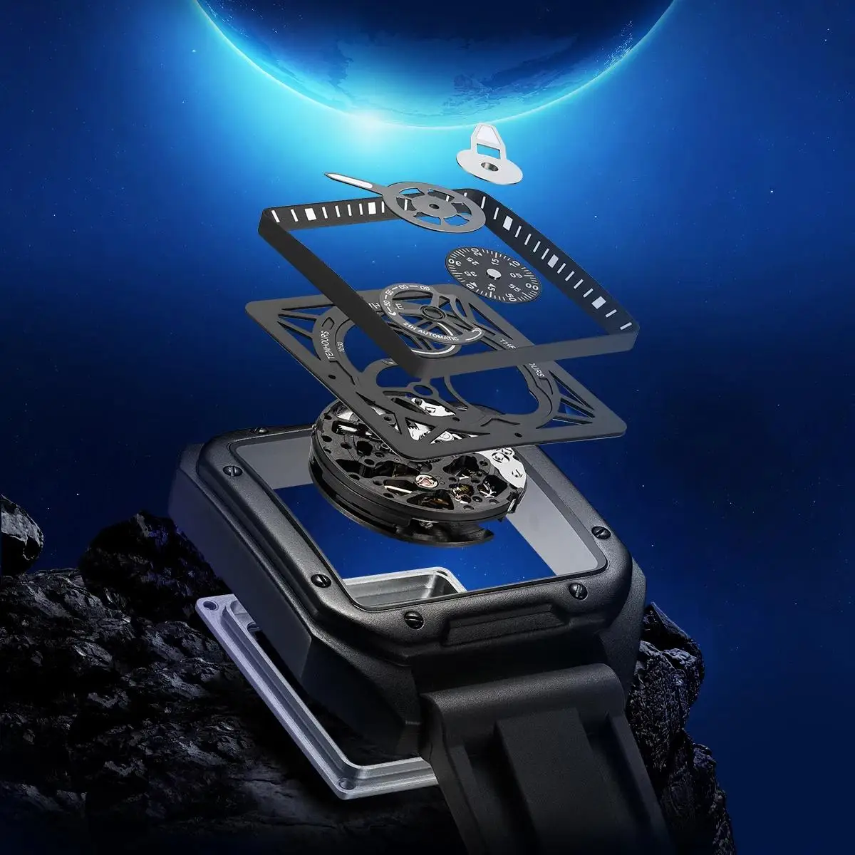 Mark Fairwhale Orologio automatico da uomo Cinturino in silicone alla moda Orologio da polso meccanico sportivo impermeabile con fasi lunari