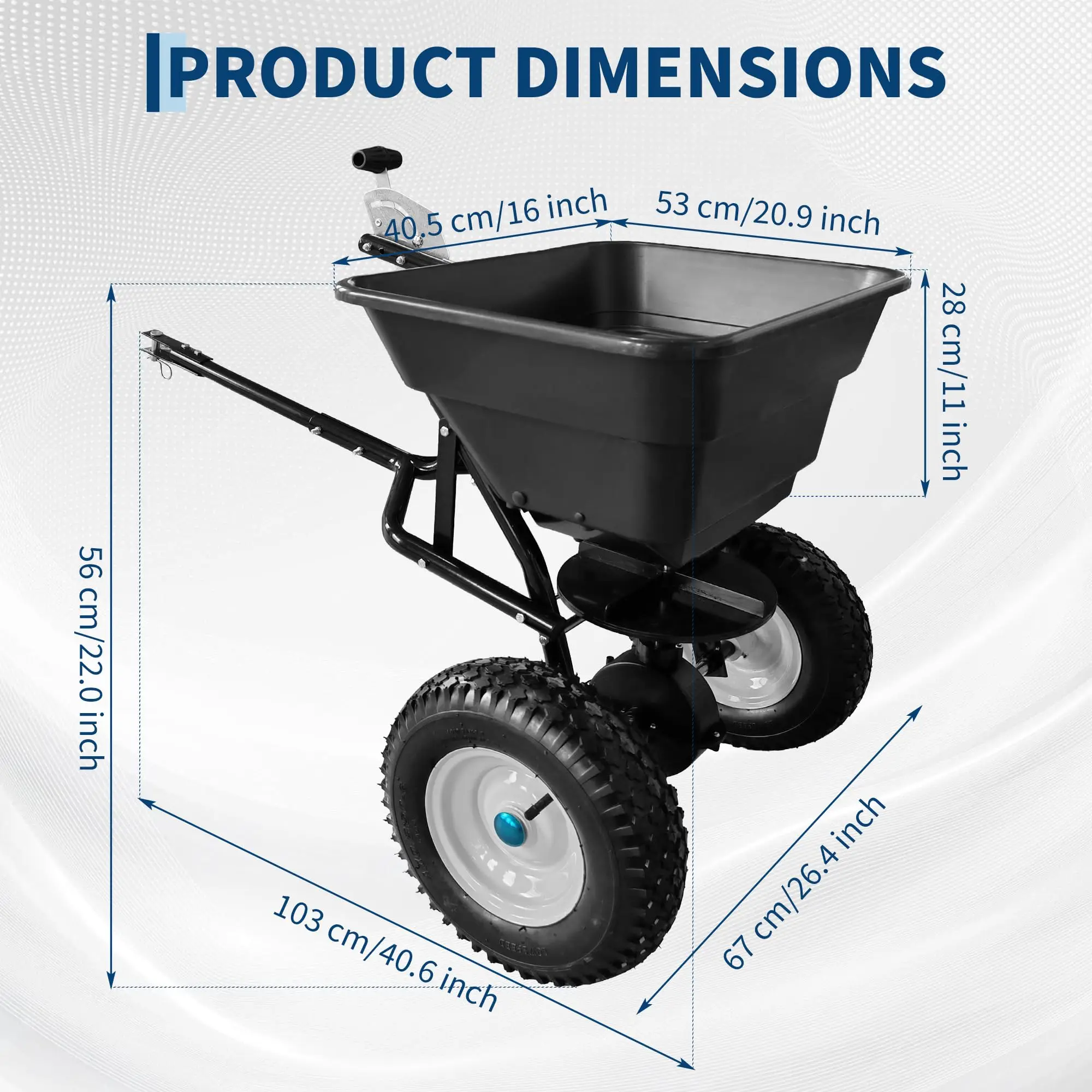 Tow Behind Broadcast Spreader 80 Lbs Capacity Pull Behind Seed Spreader Carbon Steel Lawn And Garden Spreader 10 Ft Spread Width 10 Inch Tires Adjustable Flow Control For Fertilizer Salt Ice Melt And ATV