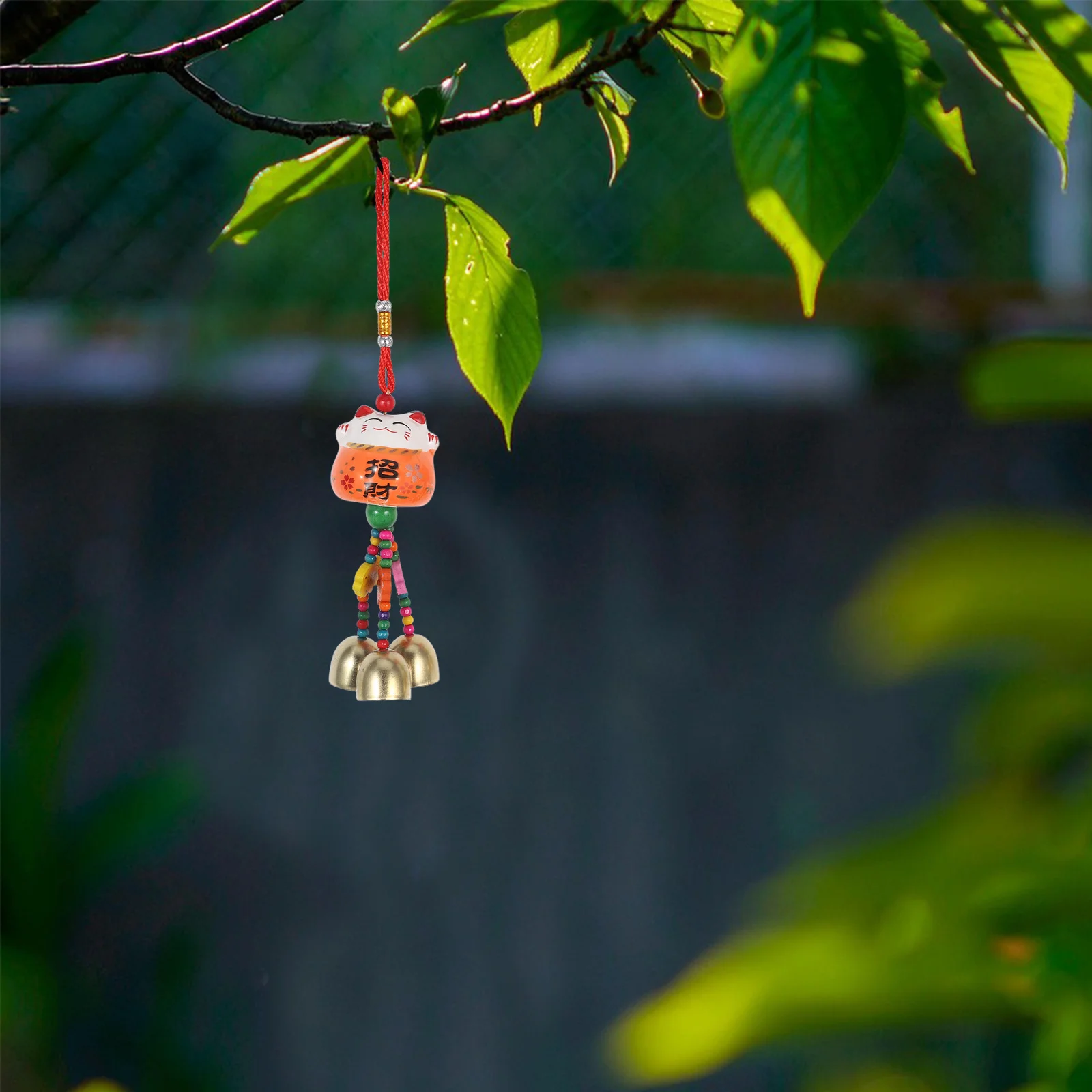 

2pcs Fortune Cat Wind Chimes Hanging Pendant Decor Brightening Garden Aeolian Bell Gift For Family Lover Red Orange