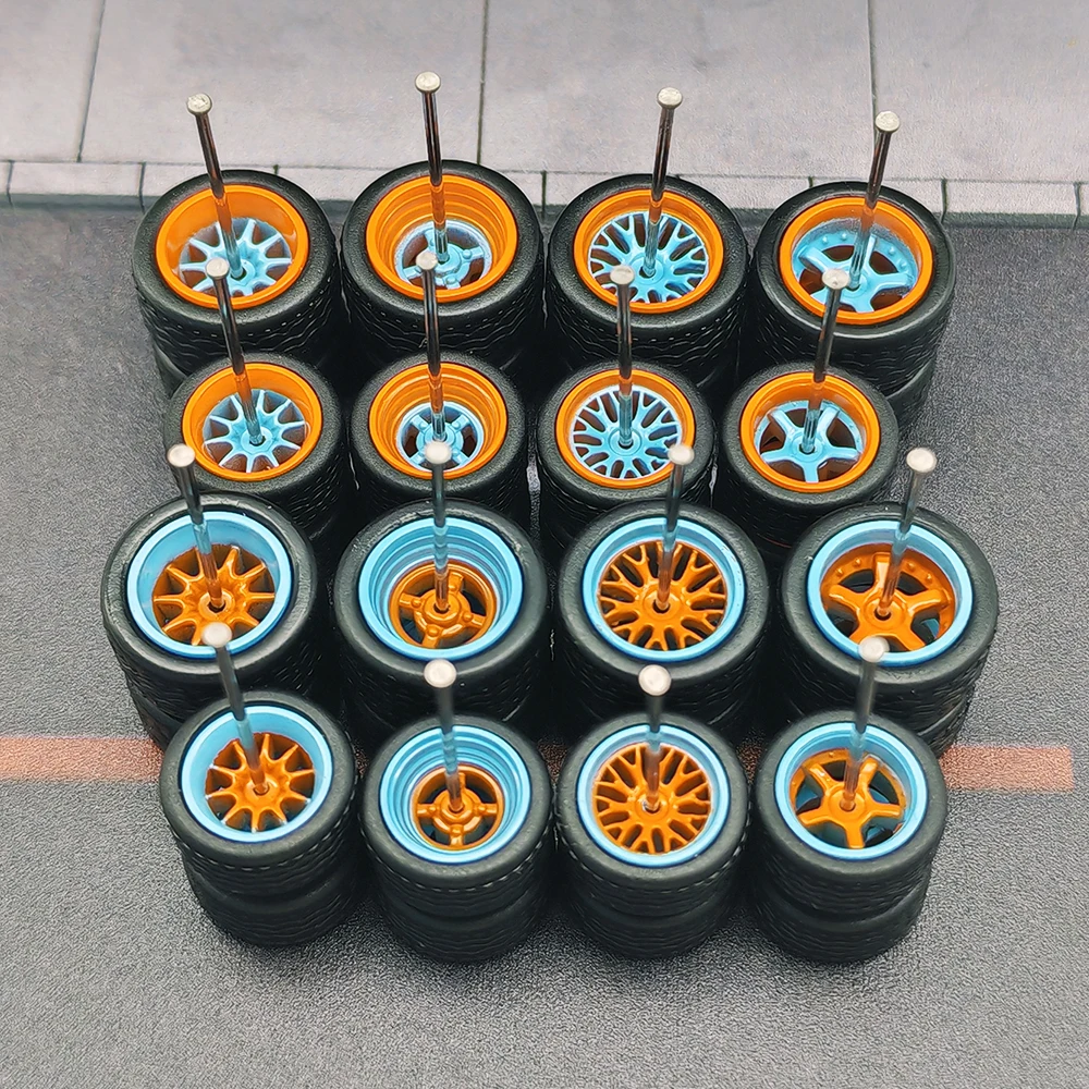 KICARMOD 1/64 걸프 휠 트레드 패턴 고무 타이어 앞바퀴 11mm 뒷바퀴 13mm 스포츠카용 교체 부품 5세트