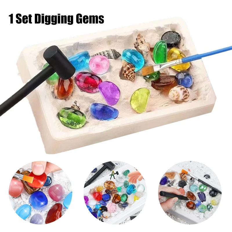 1 Set Digging Gems For Treasures Dinosaur Fossils Mining Treasure Children's Archaeological Excavation Toys