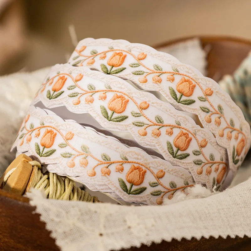 

1 рулон/2 рулона декоративных лент с вышитыми этикетками и реалистичными прошитыми краями для украшения винтажных дневников и скрапбукинга