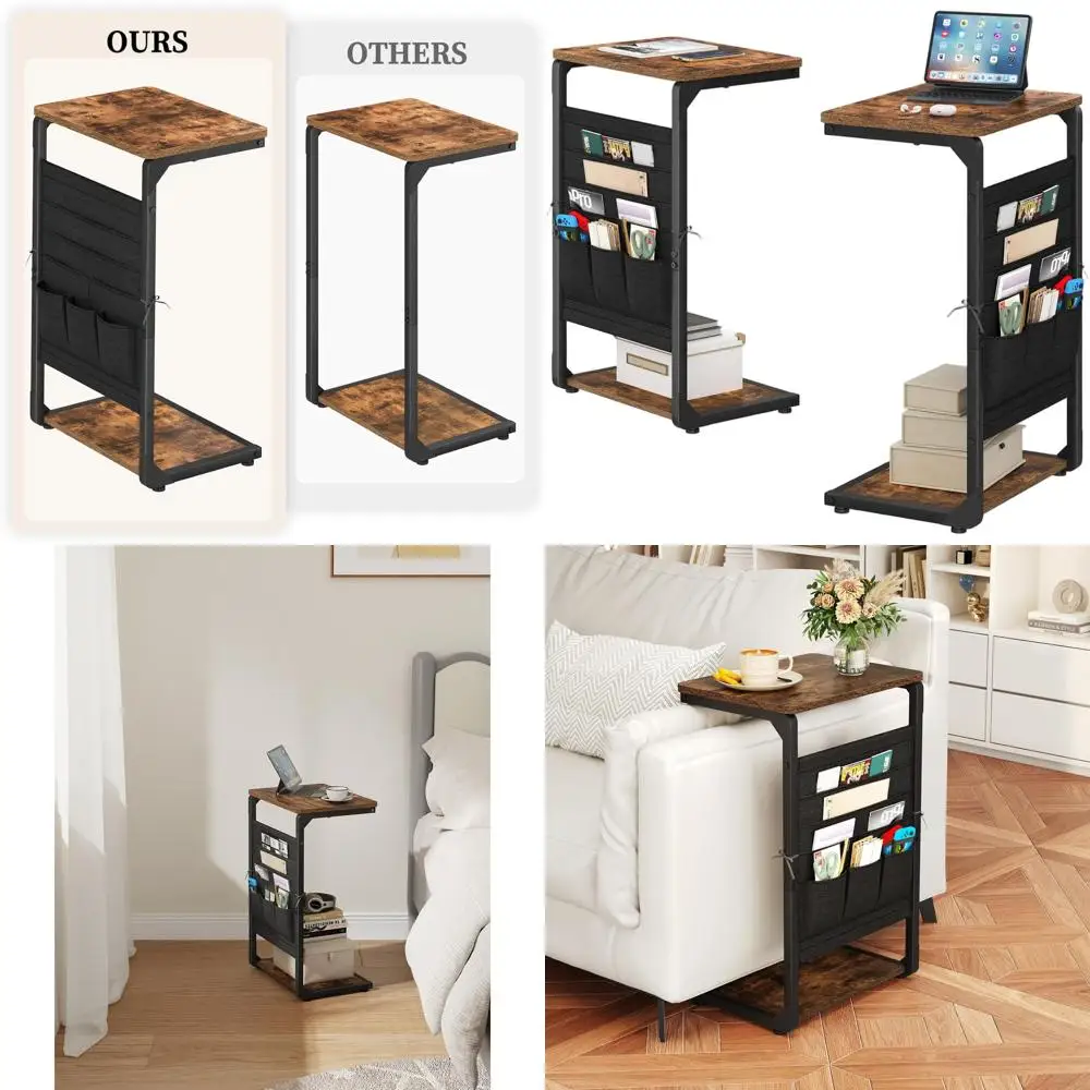 

C-Shaped Storage End Tables, Sofa TV Trays Set of 2, Compact Side Tables for Living Room, Bedroom, Bedside