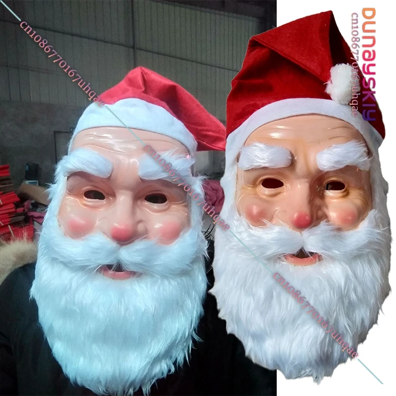 

31*22.5cm Santa Claus Mask With Santa Hat&Beard Christmas Cosplay Costume Props Head Cover Adult Xmas Party Dress Up Supplies