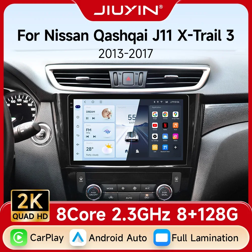 Wireless CarPlay Android Auto Car Radio for Nissan Qashqai J11 X-Trail 3 2013-2017 with GPS Navigation Multimedia Video Play