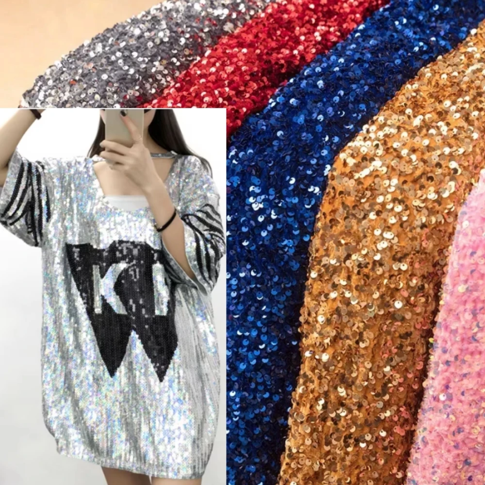 

Foam Sequins Embroidered Elastic Flannelette Fabric Fashion Performance Apparel Curtains Curtain Background Decoration Diy Cloth