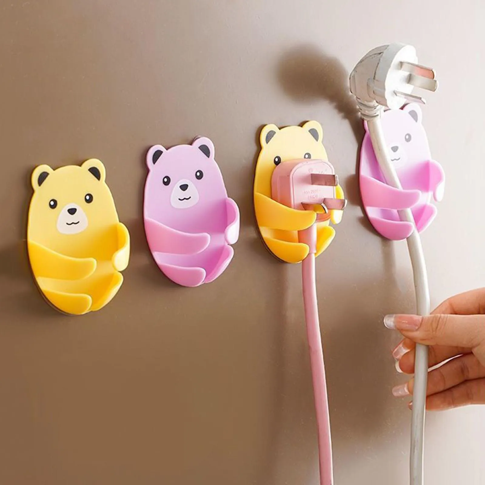 1Pc New Wall Storage Hook Bear Plug Bracket Punch-free Power Plug Socket Holder Kitchen Cable Hook Wire Adhesive Hanger Bathroom