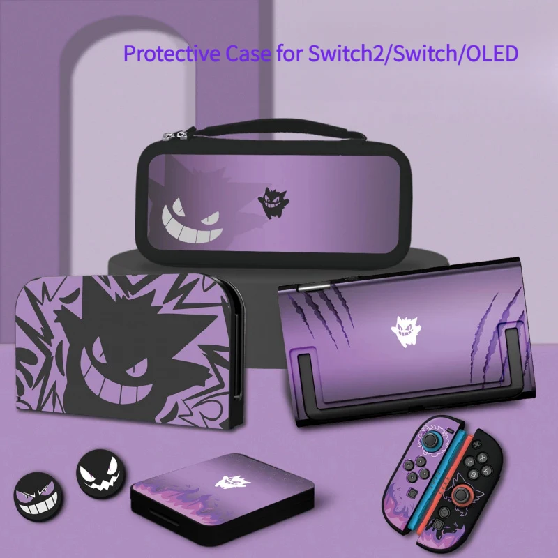 Custodia Protettiva Anime Purple Gengar per Nintendo Switch 2/OLED/Controller Switch, Cover Rigida Rimovibile per Joy-Con