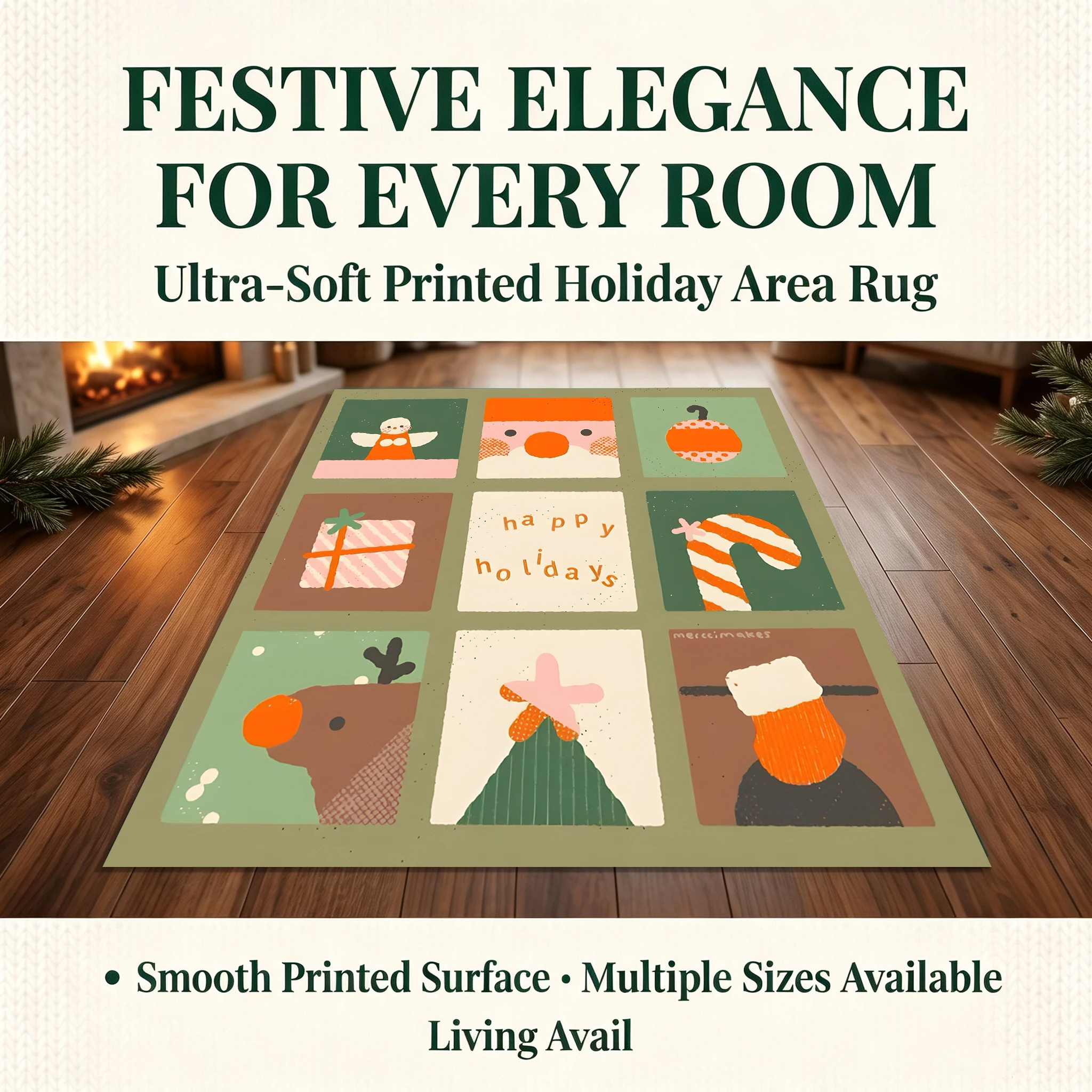 Velvet Rug Cute Christmas Nine Square Grid Design Happy Holidays Slogan for Bedroom Entryway Living Room Decor