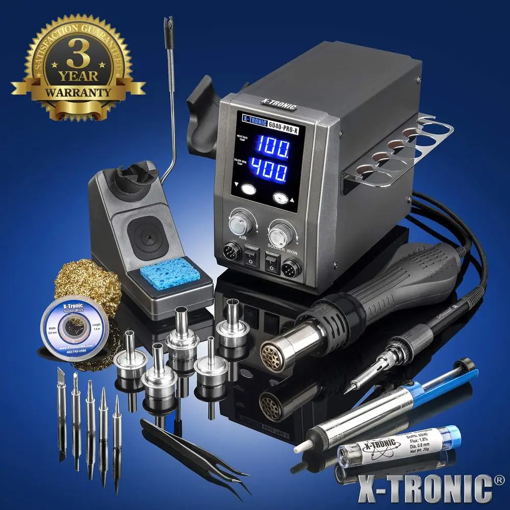 700W Hot Air Rework Soldering Station Adjustable Temp LED Display ESD Safe Solder Sucker Tweezers Solder Tube Nozzles & Tips
