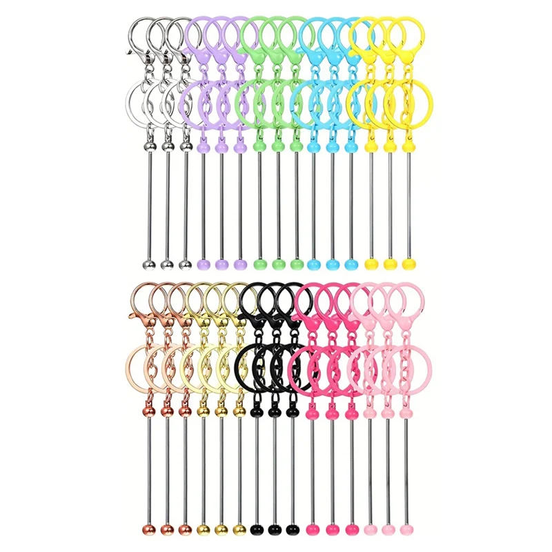 

AB11-Beadable Keychains Bars Bulk Blank Beaded Metal Keychain For Craft DIY Gift Backpack Decoration Pendan