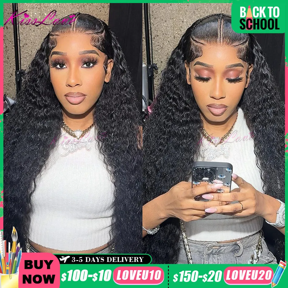 

KissLove Deep Wave Pre Braided Lace Front Wig Ready To Go Wigs Invisible HD Lace Frontal Wig Human Hair Pre Everything Done Wigs