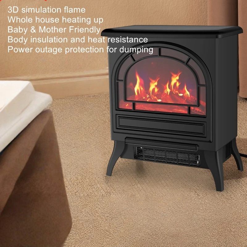 European Style Fireplace Heater 3D Simulated Flame Space Heater Radiator Warm Air Fan
