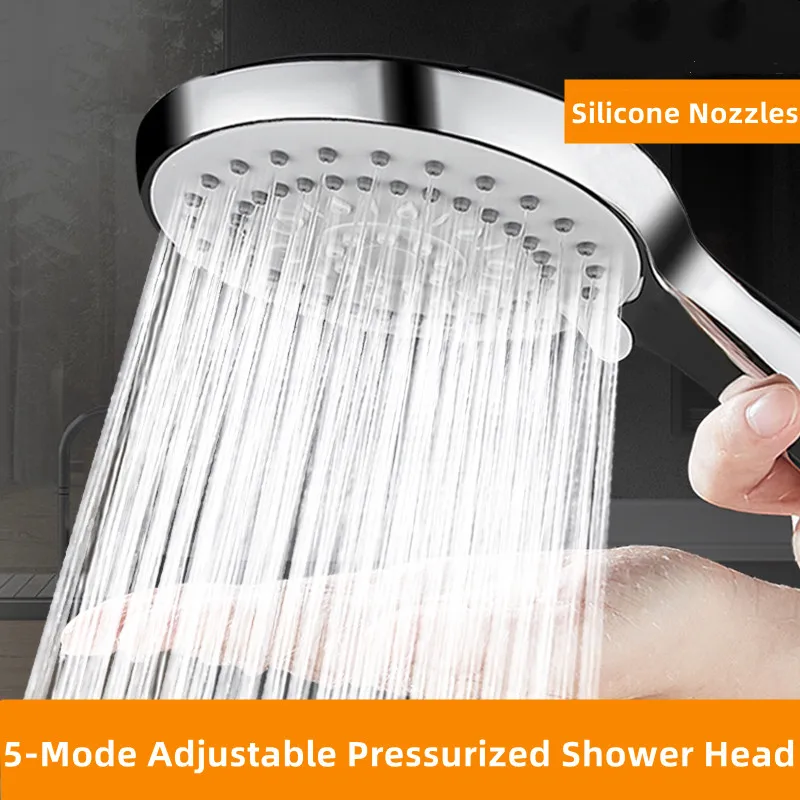 High Pressure 5-Mode Adjustable Bathroom Shower Heads Silicone Nozzles Handheld Showers Water Saving Showerheads Accessories