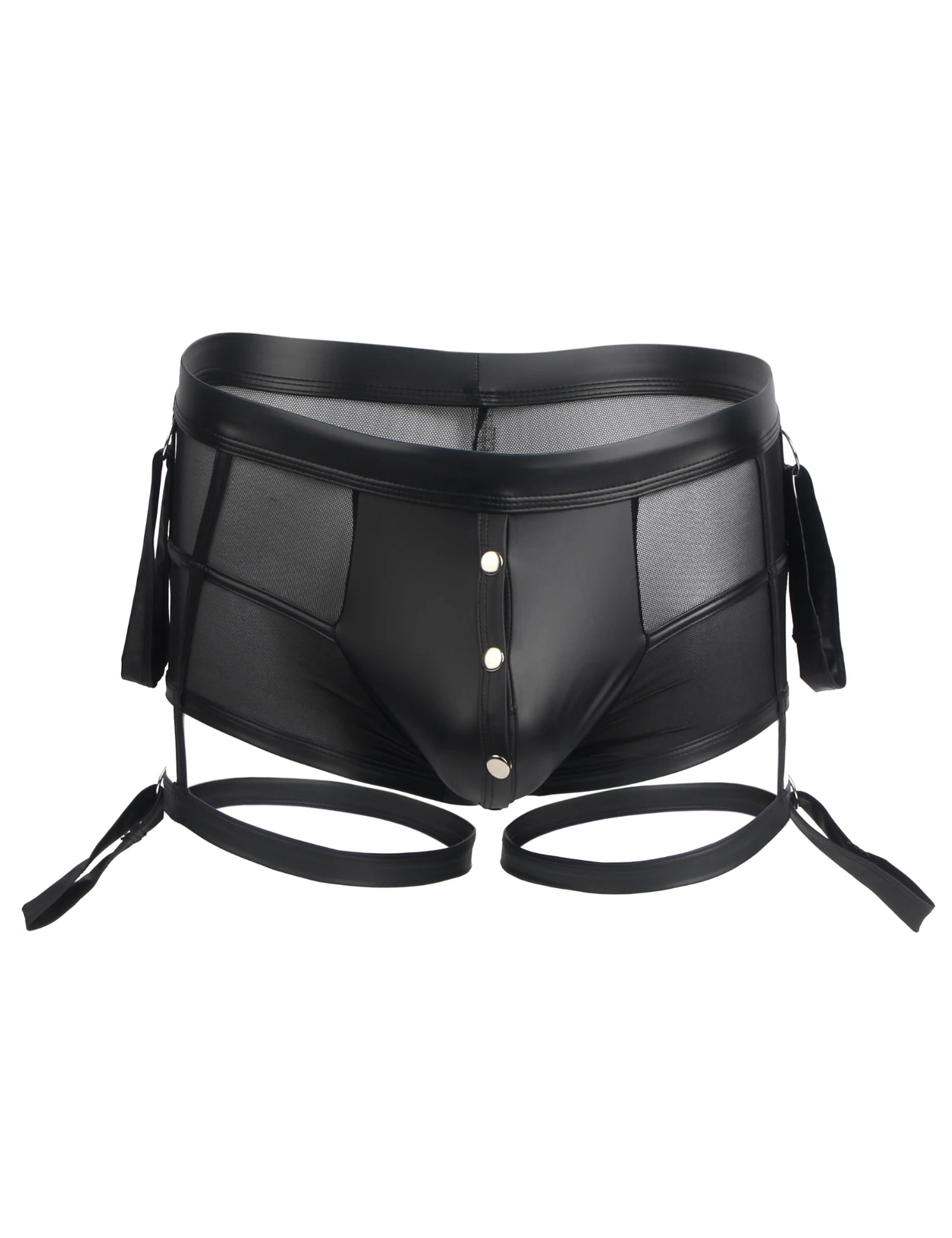 

Sexy Underwear for Men Mesh Boxer Briefs PU Leather Sissy Underwear Breathable Soft Pouch Trunks Lingerie for Mens Jockstraps