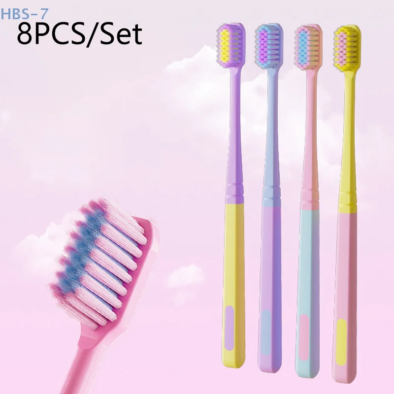 8/10Pcs Macaroon Colour Soft Bristles Adult Toothbrush Household Small Head Ultra-Fine Toothbrush Oral Cleaning